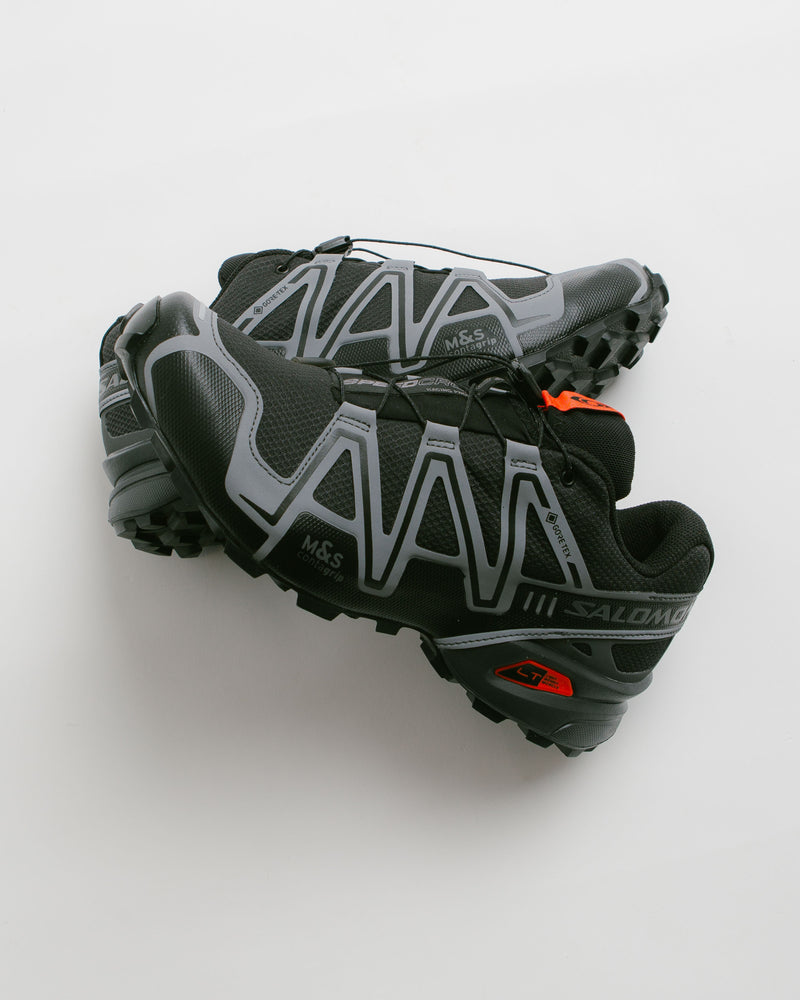 Salomon Speedcross 3 GTX Shoes in Black and Asphalt / Flame Scarlet