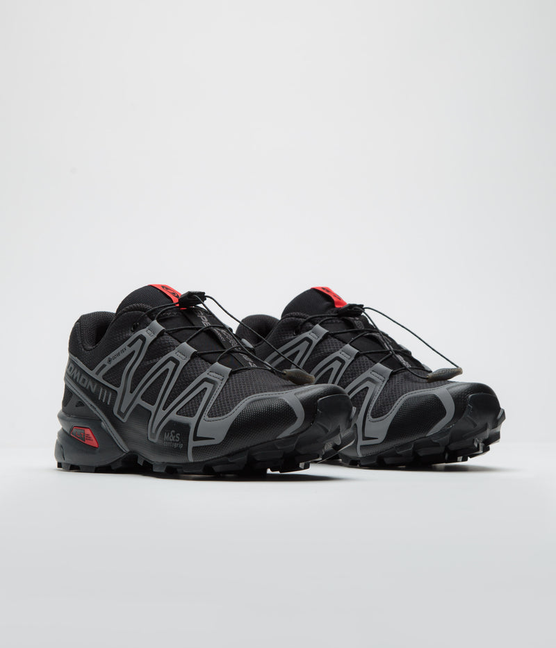 Salomon Speedcross 3 GTX Shoes in Black and Asphalt / Flame Scarlet