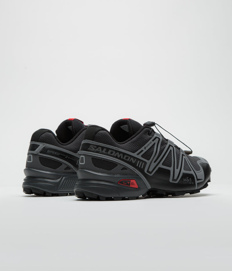Salomon Speedcross 3 GTX Shoes in Black and Asphalt / Flame Scarlet