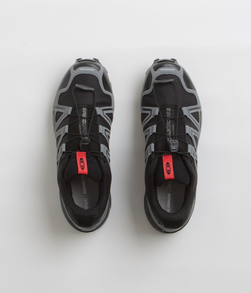 Salomon Speedcross 3 GTX Shoes in Black and Asphalt / Flame Scarlet