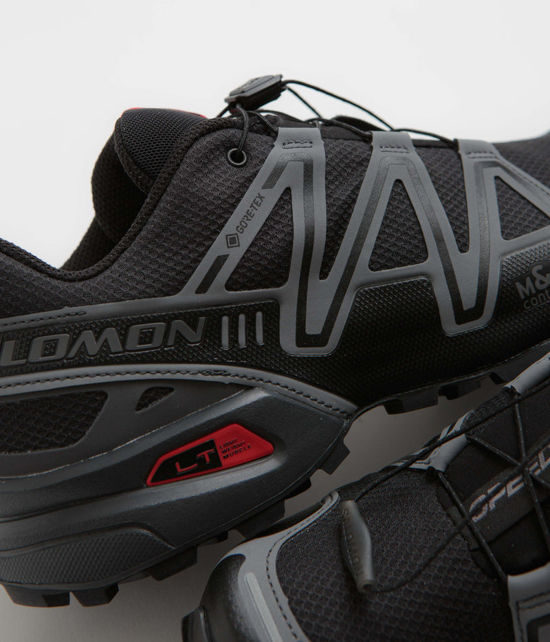 Salomon Speedcross 3 GTX Shoes in Black and Asphalt / Flame Scarlet