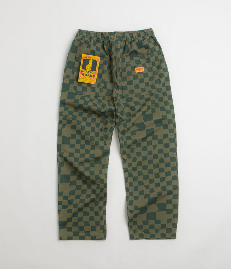 Service Works Printed Chef Pants in Olive Checker