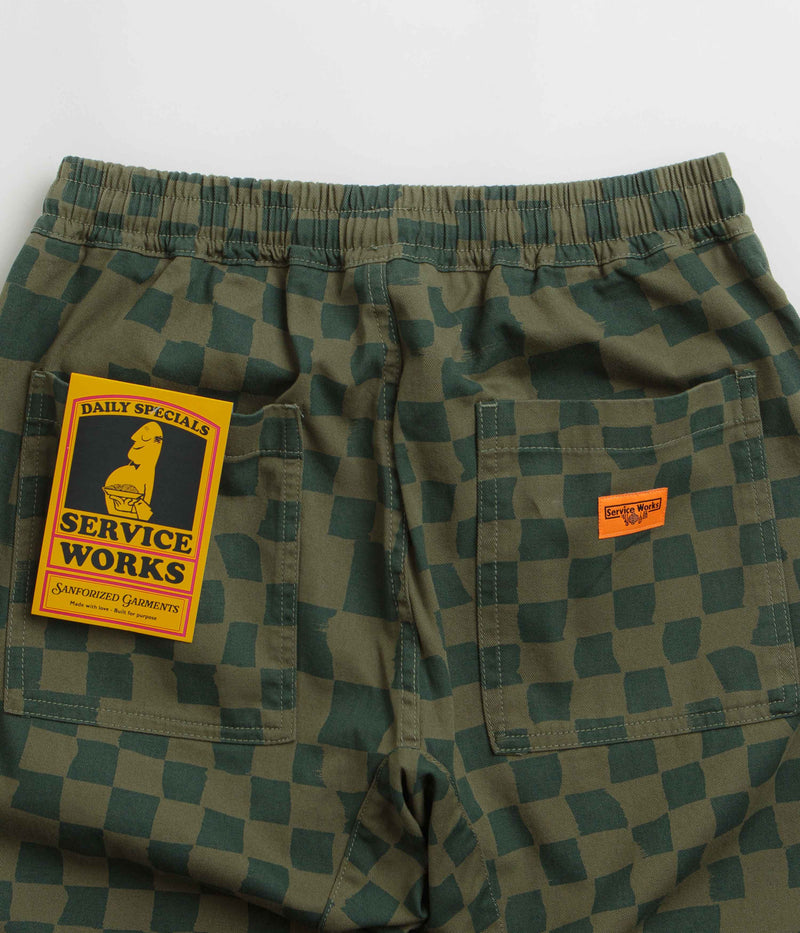 Service Works Printed Chef Pants in Olive Checker