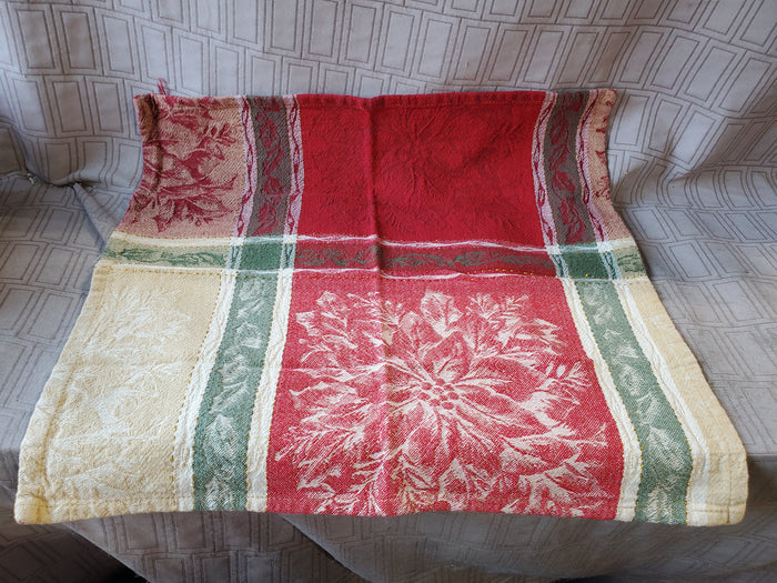 Set of 10 Red, Green, White, and Gold Holly Fabric Napkins