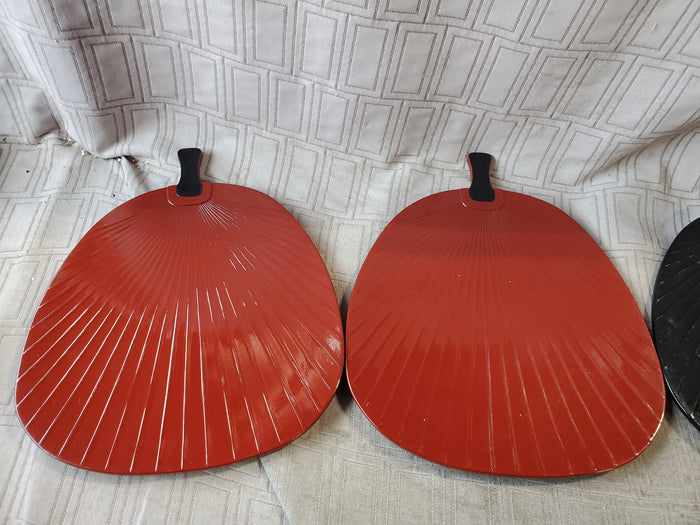 Set of 4 Red and Black Lacquerware Fan Shaped Plates