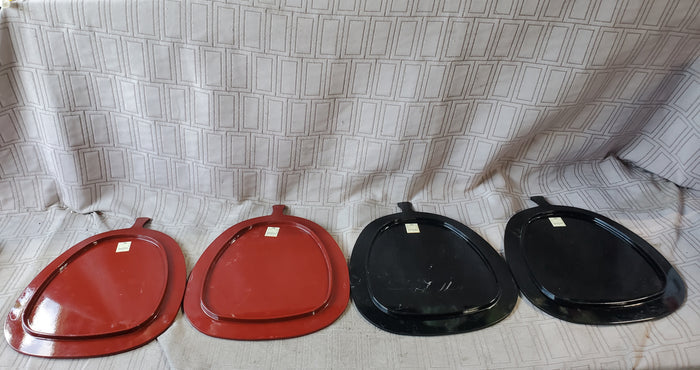 Set of 4 Red and Black Lacquerware Fan Shaped Plates