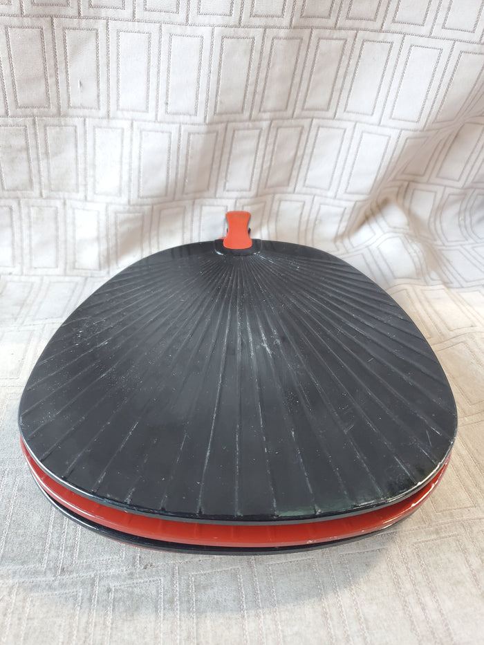 Set of 4 Red and Black Lacquerware Fan Shaped Plates
