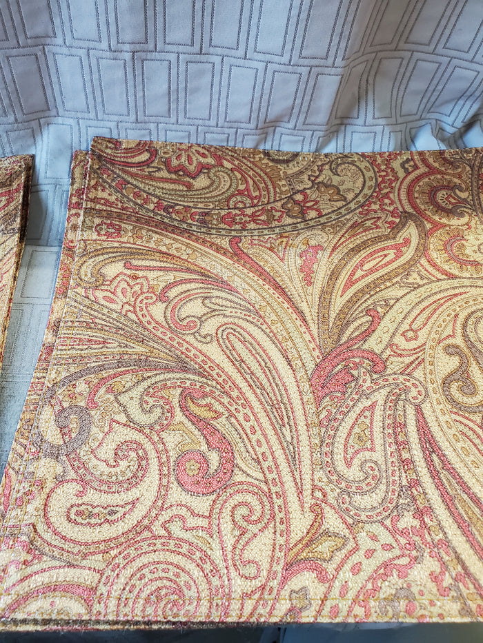 Set of 4 Red, Green, and Yellow Paisley Fabric Placemats