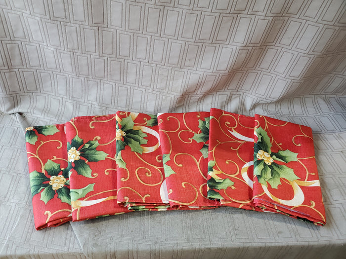 Set of 6 Red Holly Berry Fabric Napkins