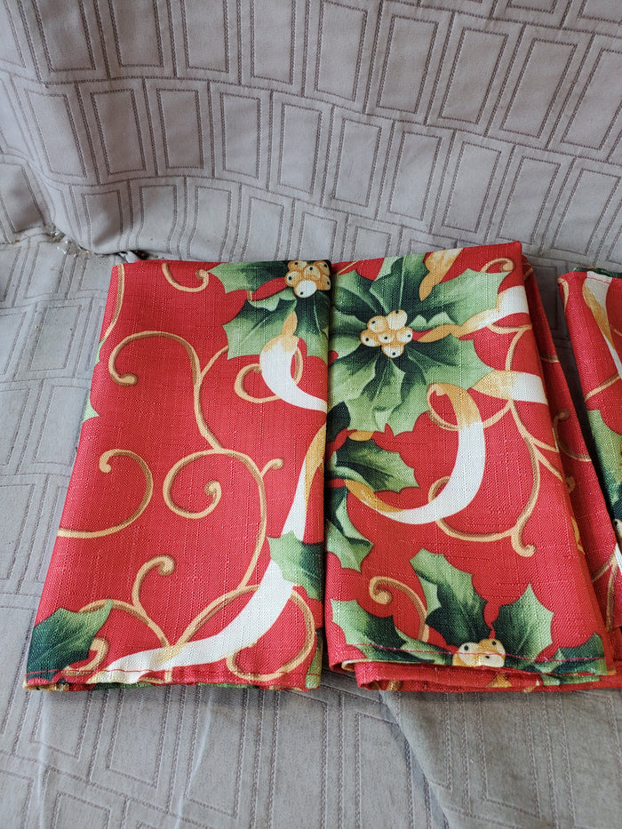 Set of 6 Red Holly Berry Fabric Napkins