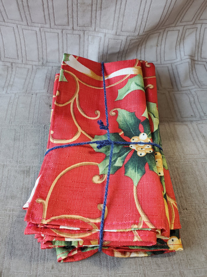 Set of 6 Red Holly Berry Fabric Napkins