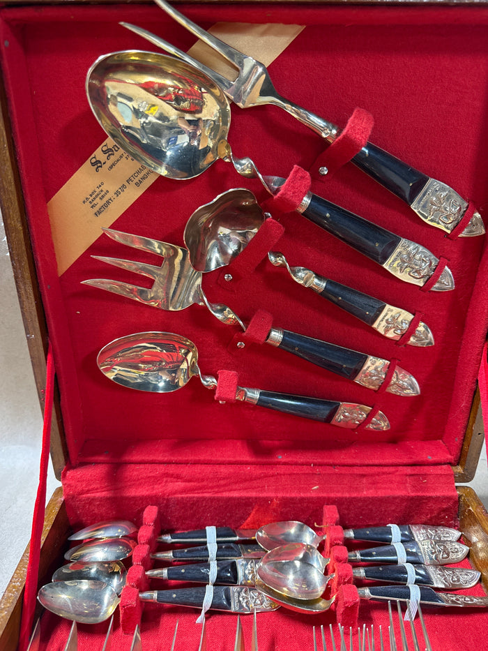 Siam Buddhist Flatware With Case- 32 Pieces (B)
