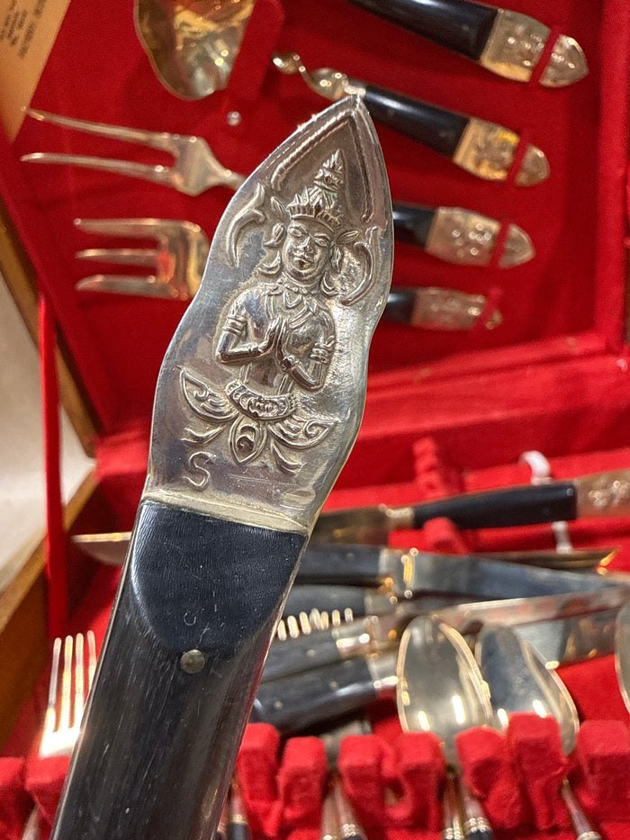 Siam Buddhist Flatware With Case- 33 Pieces (A)