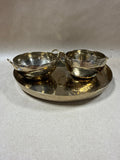 Silver & Gold Tone Engraved Sugar And Creamer Set with Matching Serving Tray - 3 Pieces