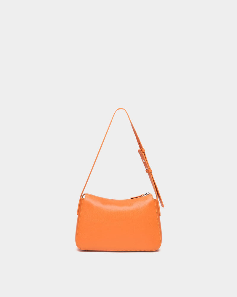 Small Shoulder Bag In Orange Grained Leather