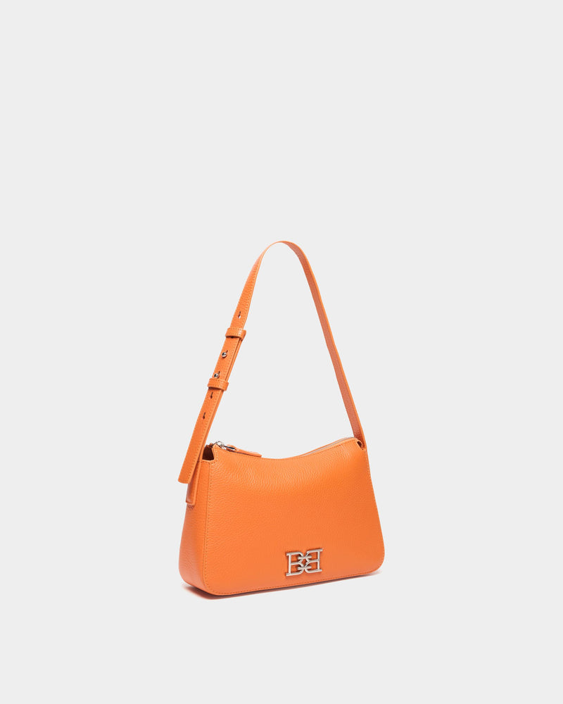 Small Shoulder Bag In Orange Grained Leather