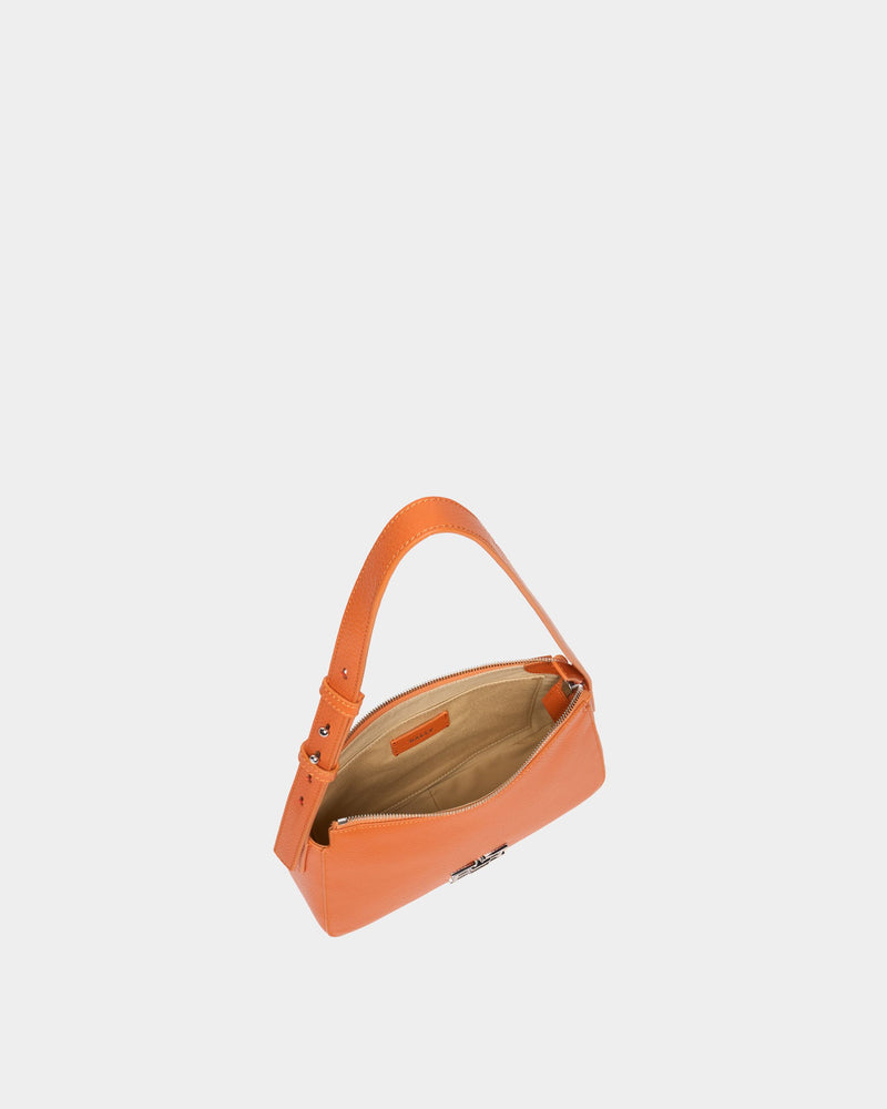 Small Shoulder Bag In Orange Grained Leather