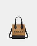 Small Tote Bag In Beige Canvas and Leather