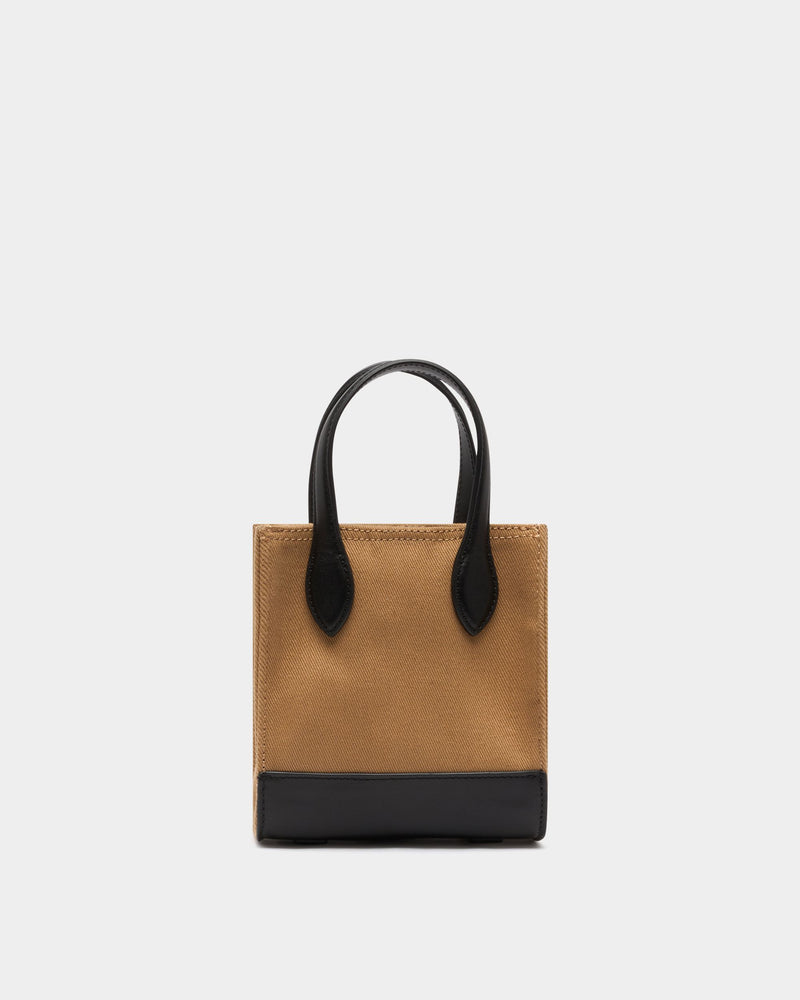 Small Tote Bag In Beige Canvas and Leather