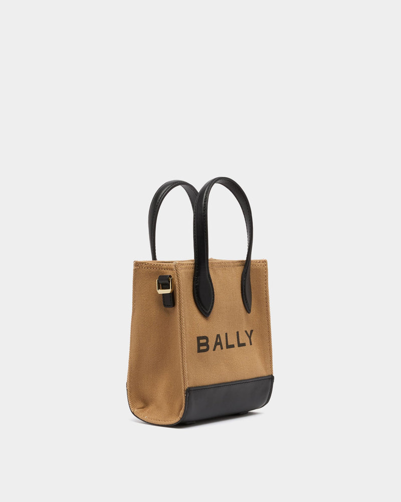 Small Tote Bag In Beige Canvas and Leather