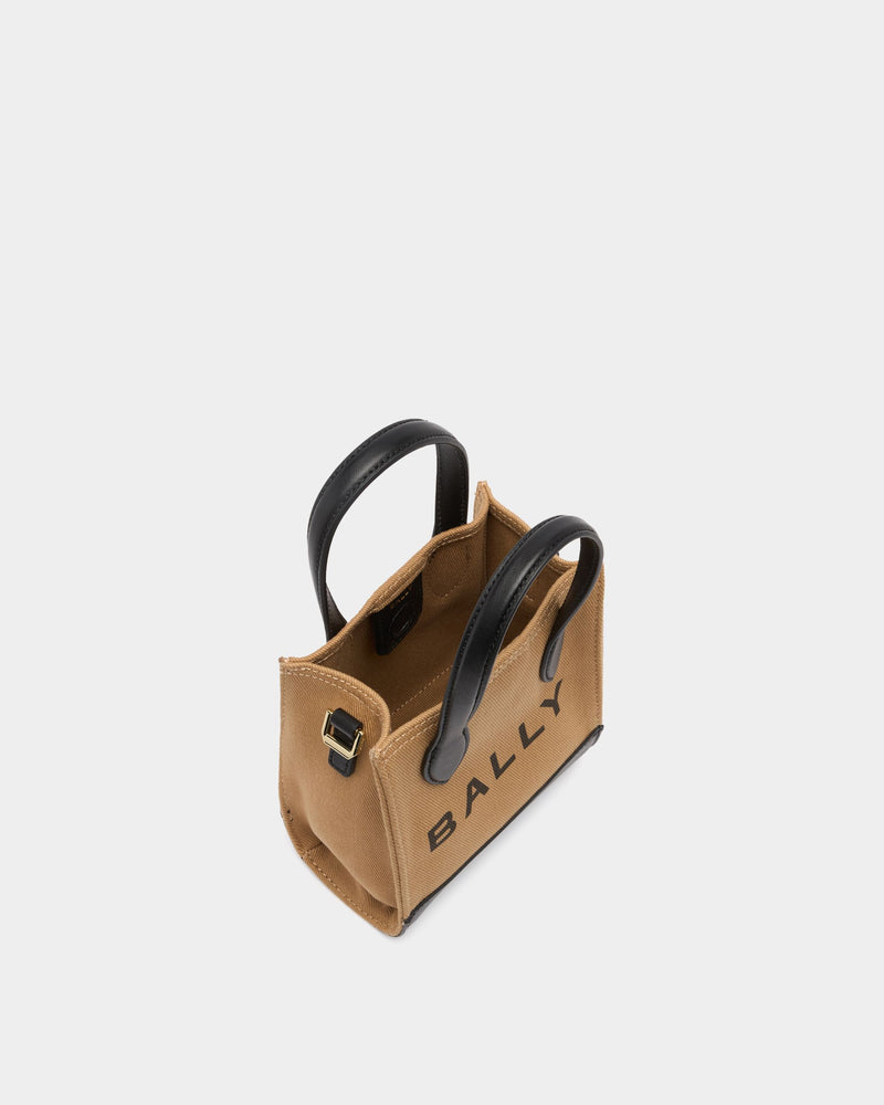 Small Tote Bag In Beige Canvas and Leather