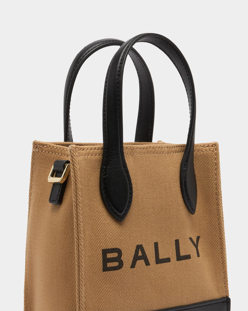 Small Tote Bag In Beige Canvas and Leather