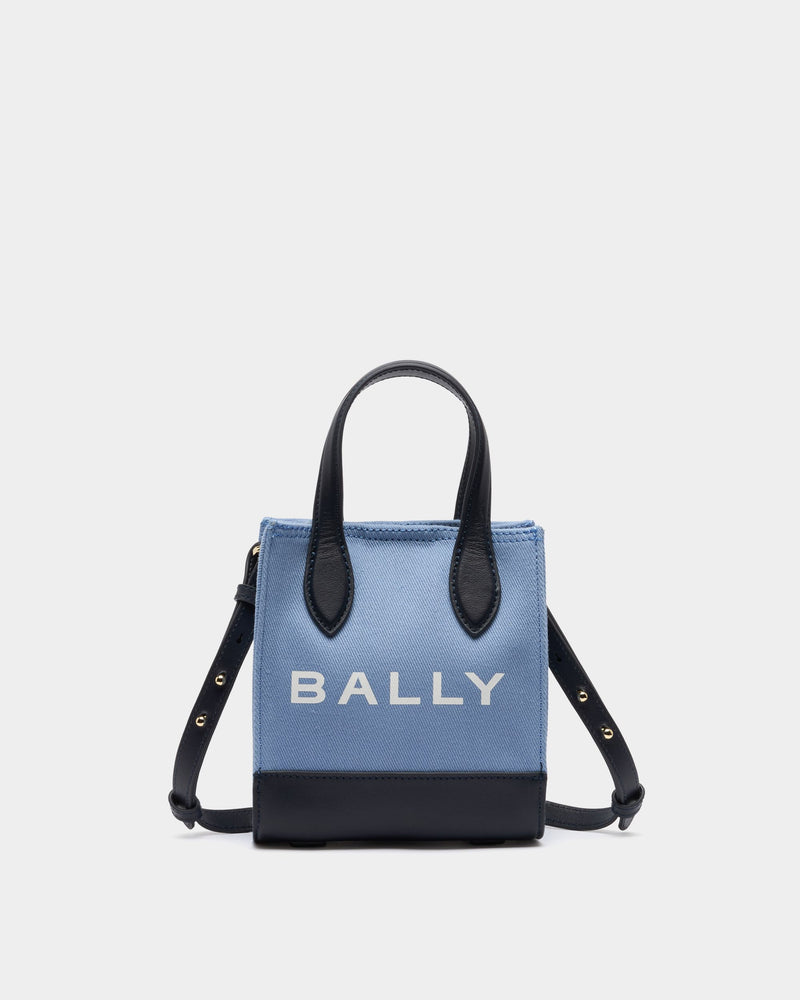 Small Tote Bag In Blue Canvas and Leather