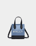 Small Tote Bag In Blue Canvas and Leather