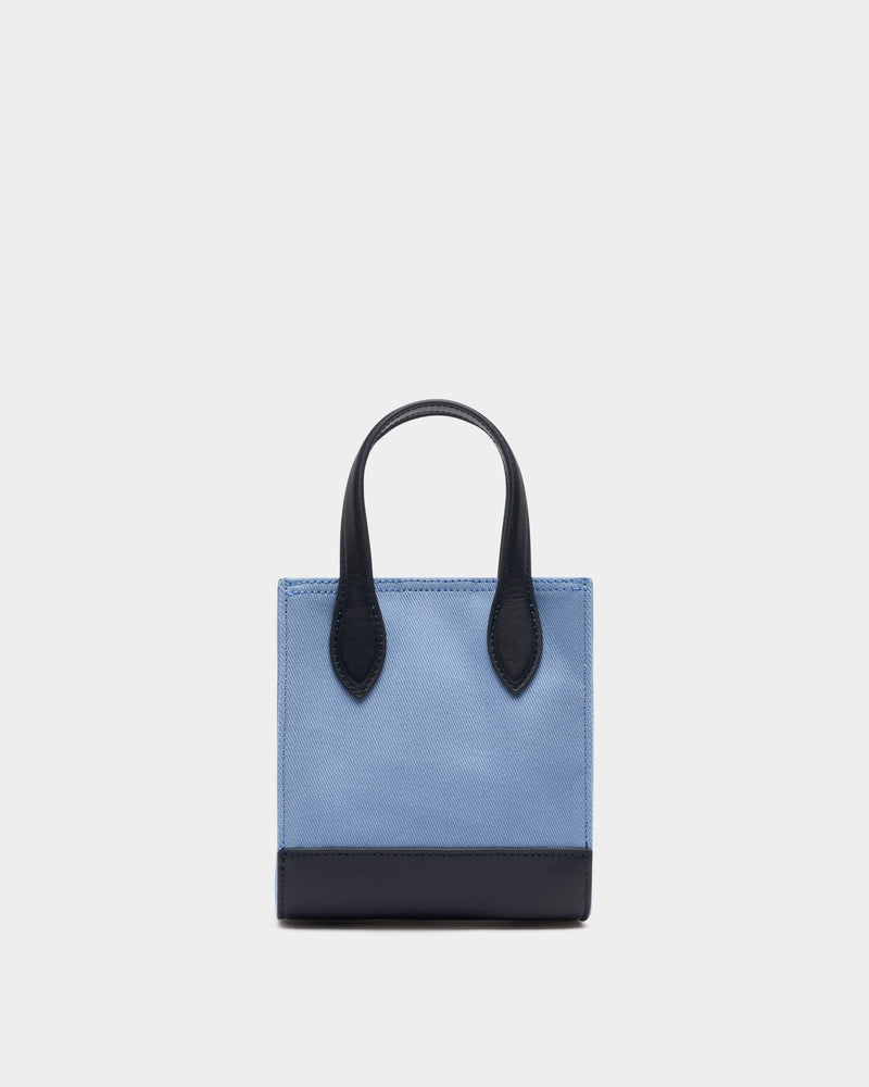 Small Tote Bag In Blue Canvas and Leather