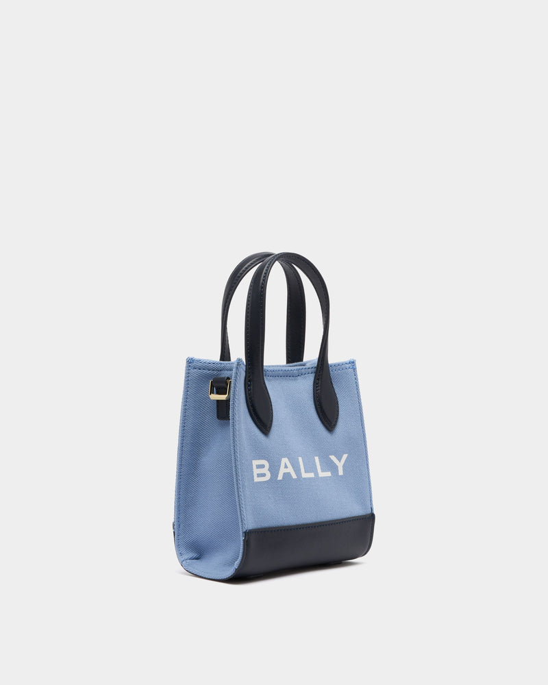 Small Tote Bag In Blue Canvas and Leather