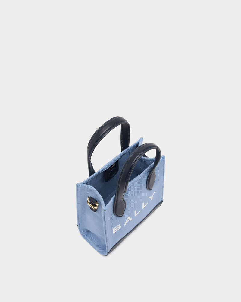 Small Tote Bag In Blue Canvas and Leather