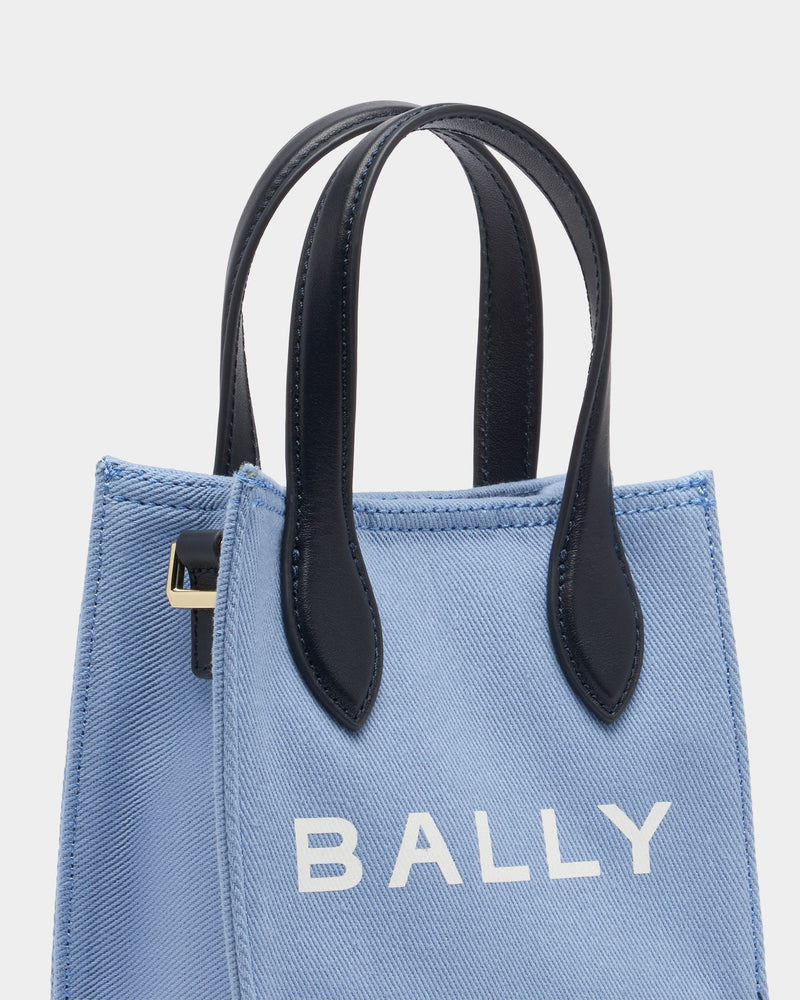 Small Tote Bag In Blue Canvas and Leather