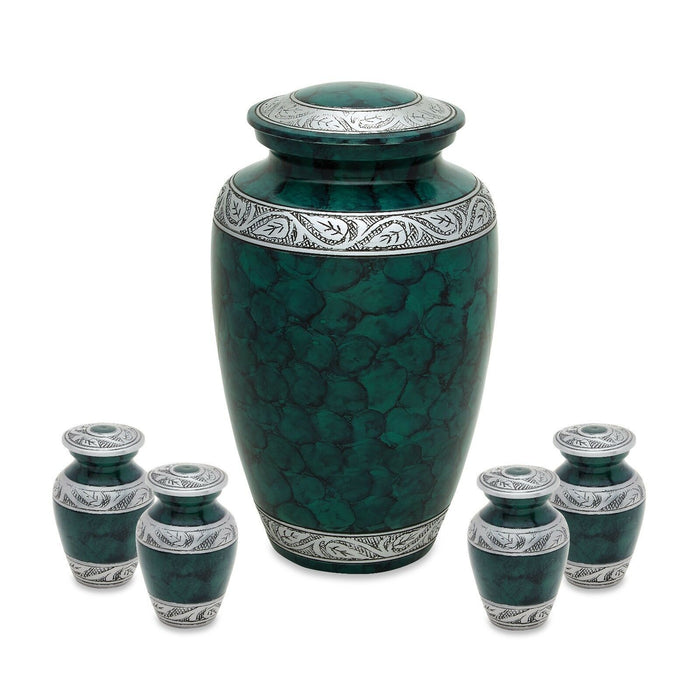 Small/Keepsake 3 Cubic Inches Green & Silver Funeral Cremation Urn for Ashes