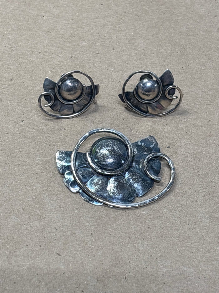 Sterling Pin & Screw On Earring Set