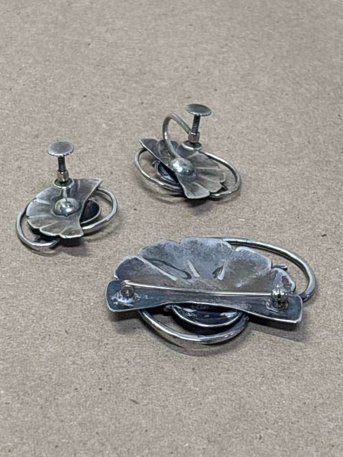 Sterling Pin & Screw On Earring Set