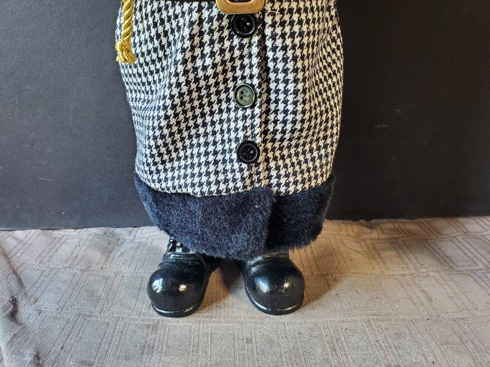Tabletop Black and White Houndstooth Coat Santa Figurine