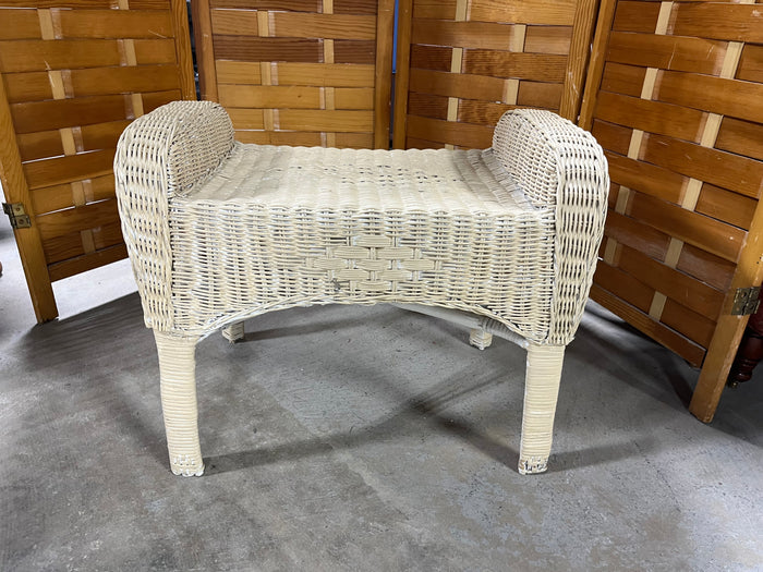 Tan Painted Wicker Ottoman- No Cushion