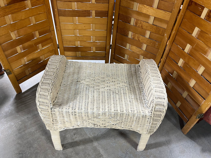 Tan Painted Wicker Ottoman- No Cushion