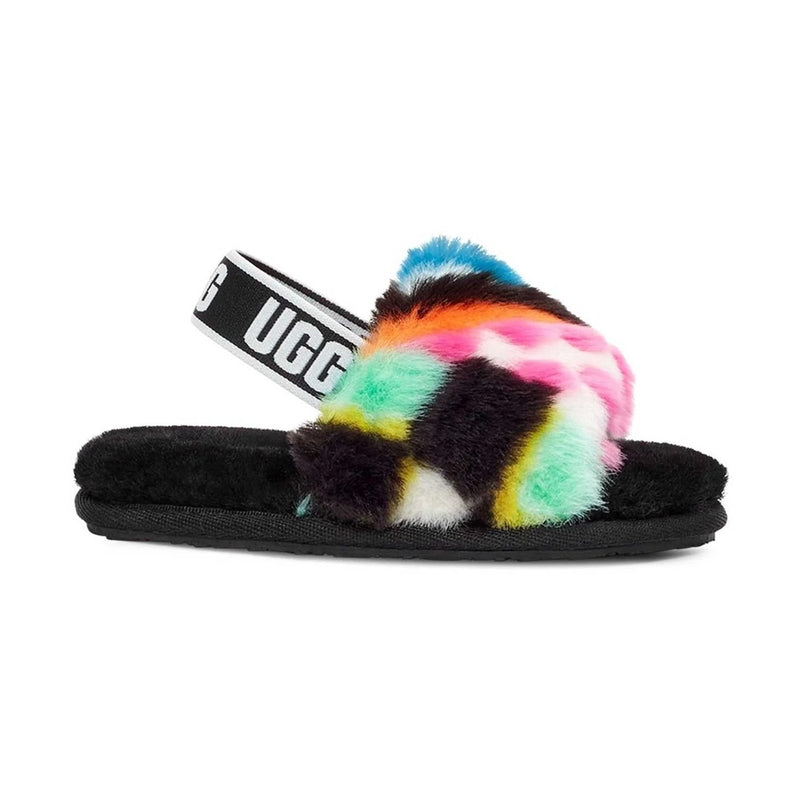 Toddler's UGG Fluff Yeah Slide Checks Black Multi (1130391T-BLKM)
