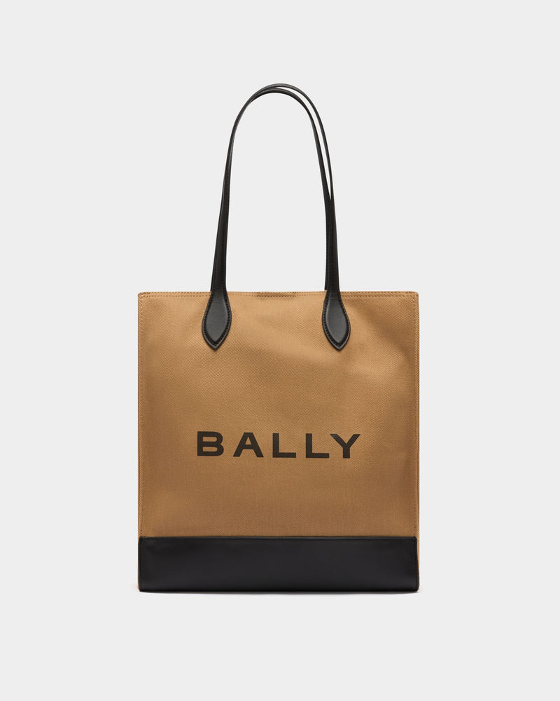 Tote Bag In Beige Canvas and Leather