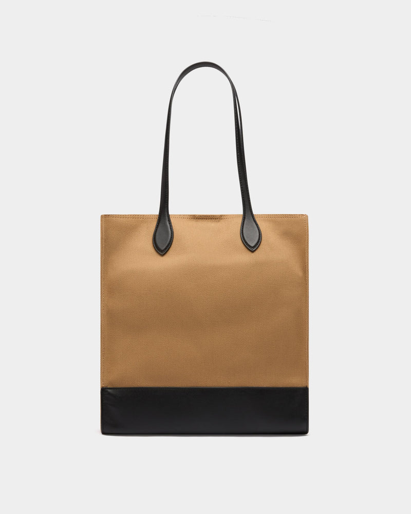 Tote Bag In Beige Canvas and Leather