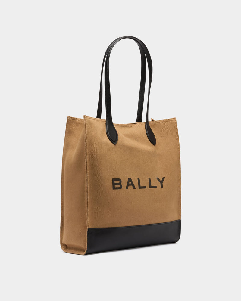 Tote Bag In Beige Canvas and Leather