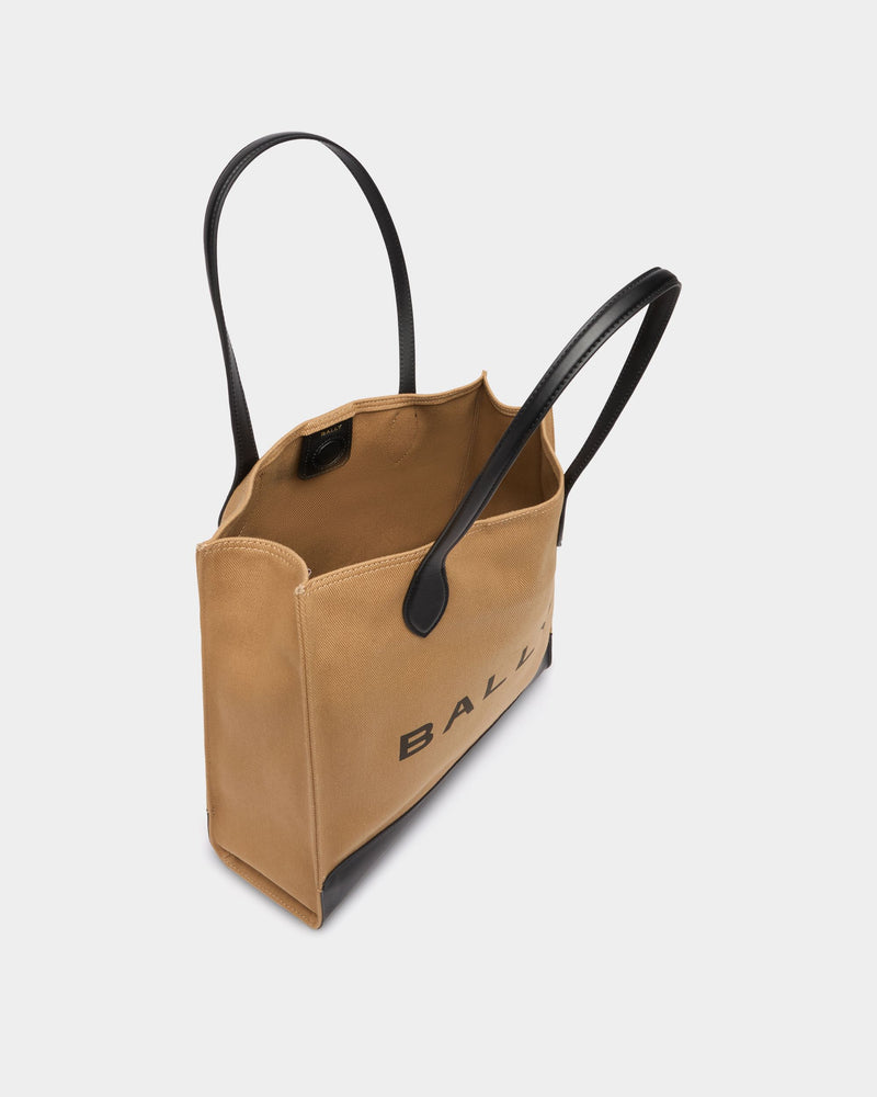 Tote Bag In Beige Canvas and Leather