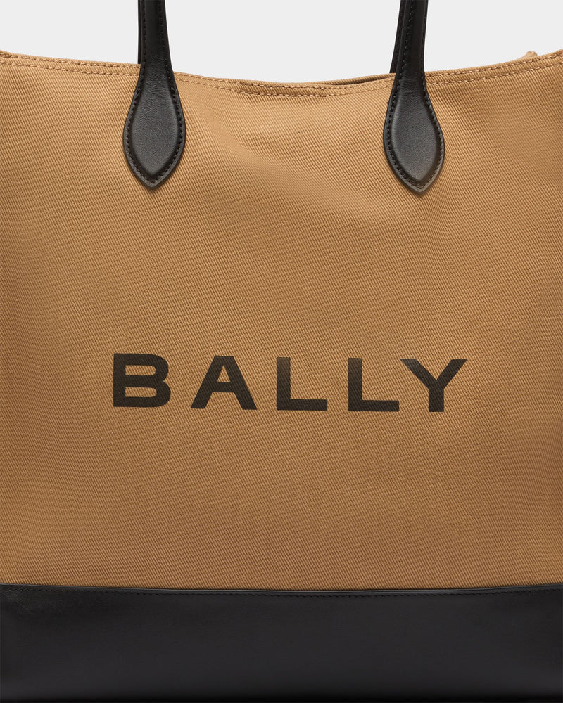 Tote Bag In Beige Canvas and Leather