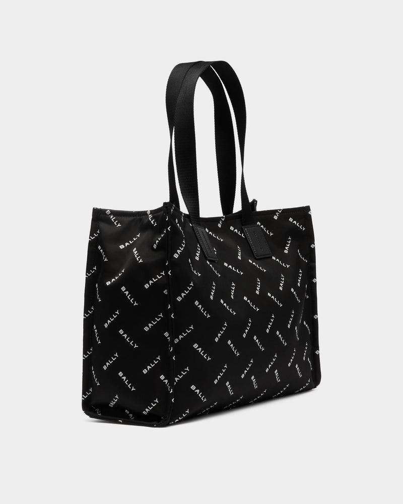Tote Bag In Black Nylon With a Chevron Logo Print