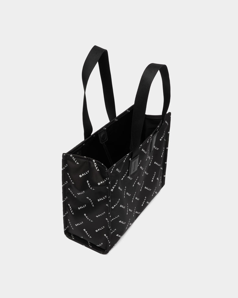 Tote Bag In Black Nylon With a Chevron Logo Print