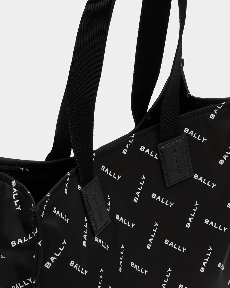 Tote Bag In Black Nylon With a Chevron Logo Print