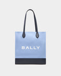Tote Bag In Blue Canvas and Leather
