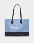 Tote Bag In Blue Canvas and Leather