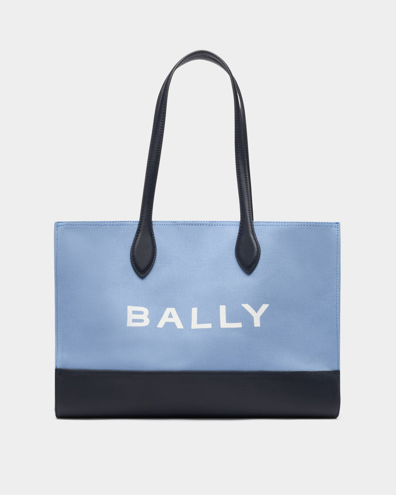 Tote Bag In Blue Canvas and Leather